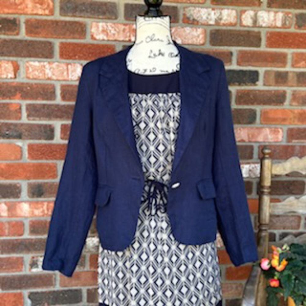 ST TROPEZ WEST NAVY LINEN BLAZER SIZE MEDIUM NWOT